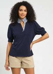 Navy Contrast Collar Knit Top
