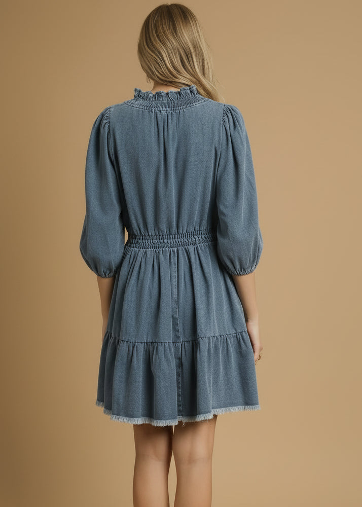 white christmas dresses Luzie Tiered Denim Mini Dress – VICI main image 1