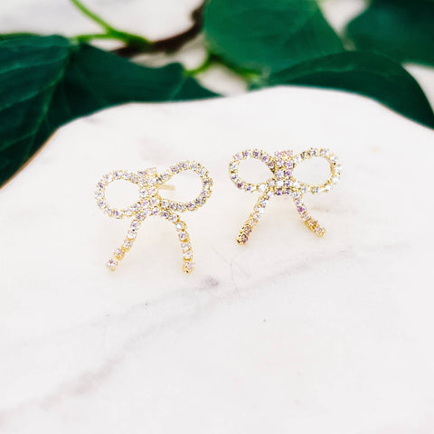 Rhinestone Bow Stud Earrings