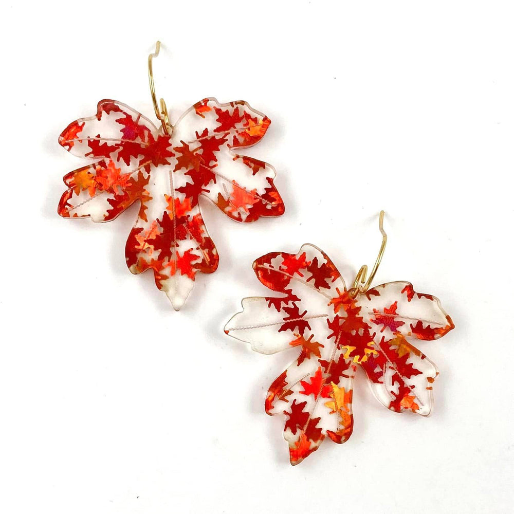 Leaf Print Acrylic Leaf Dangles - Fall Earrings