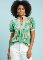 Mixed Abstract V Neck Top