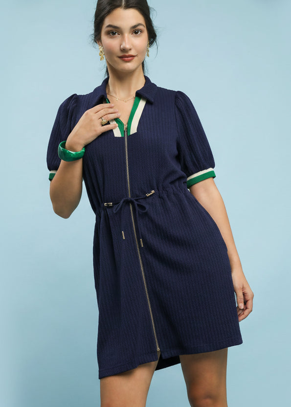 Navy Zip-Up Casual Dress