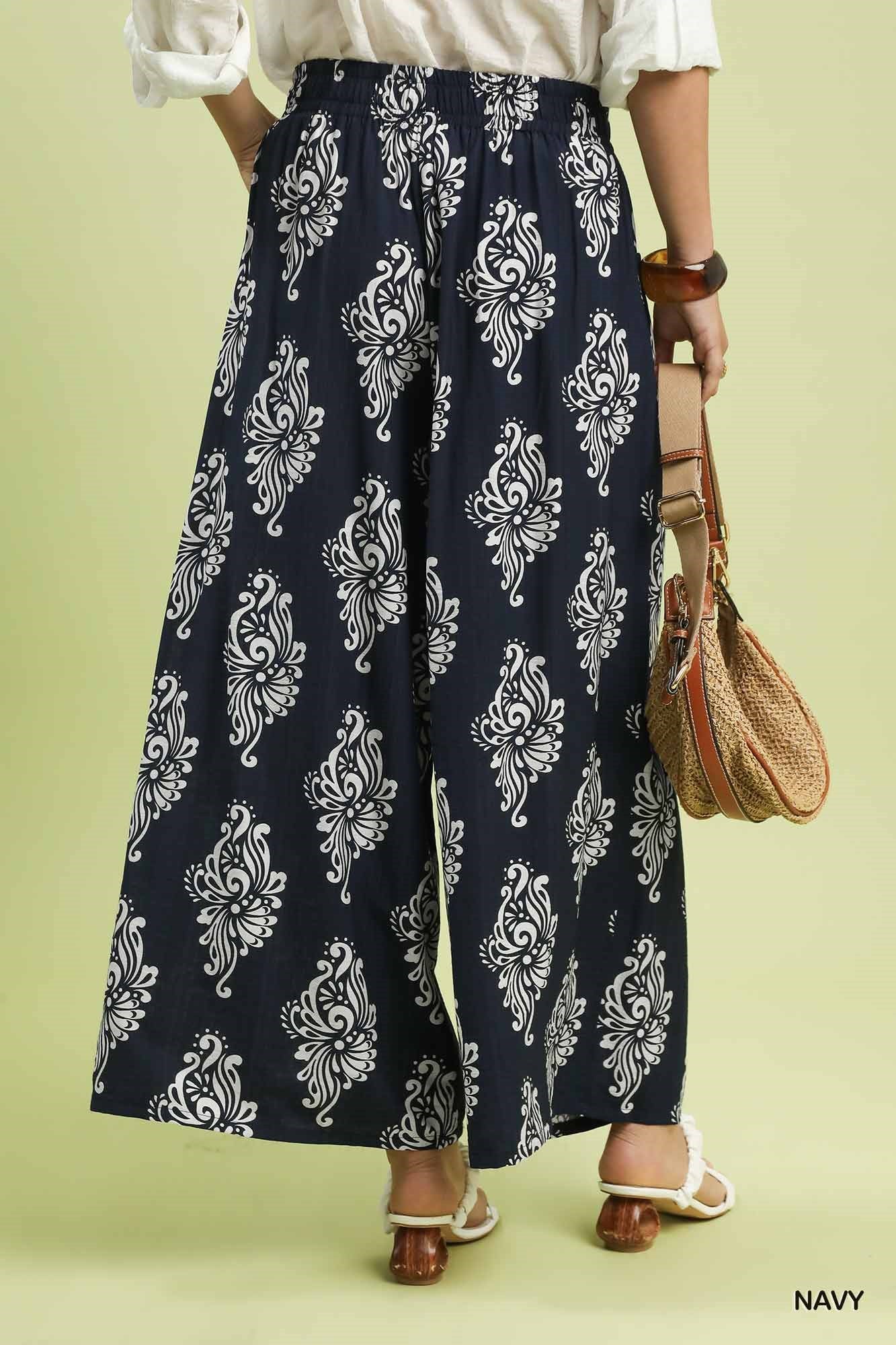 Abstract Print Wide Leg Pants