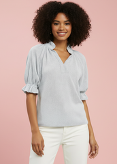 Textured Ruffle Sleeve V-Neck Top