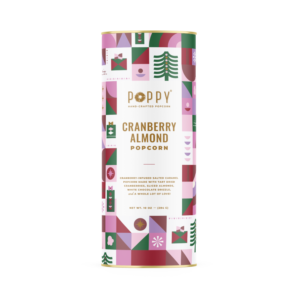 Poppy Hand-Crafted Popcorn - Cranberry Almond Cylinder Holiday Popcorn