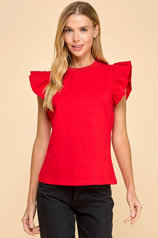 Ruffle Sleeve Poplin Top