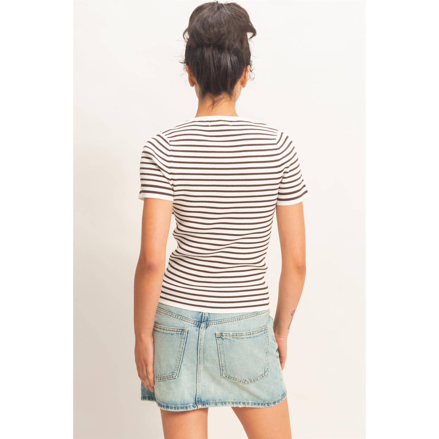 Striped Ribbed Crew Neck Knit Top