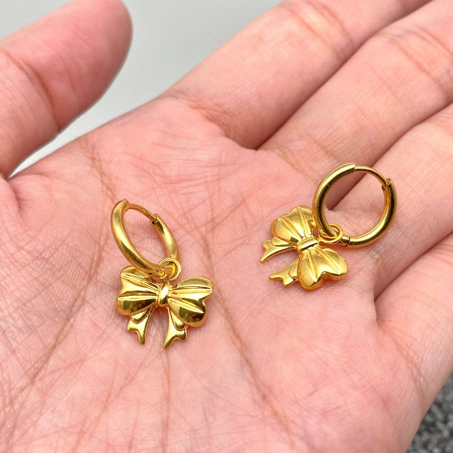 18K Gold Plated Bow Huggie Earrings