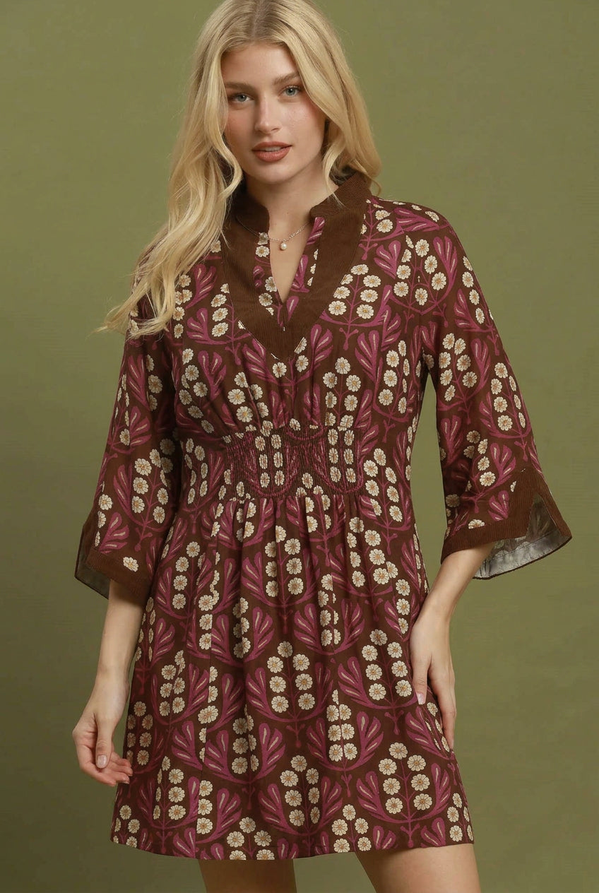 Floral Print Smocked Waist Dress
