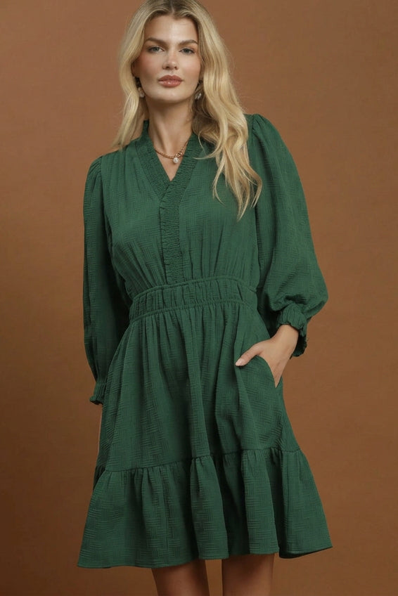 Textured V-Neck Tiered Dress
