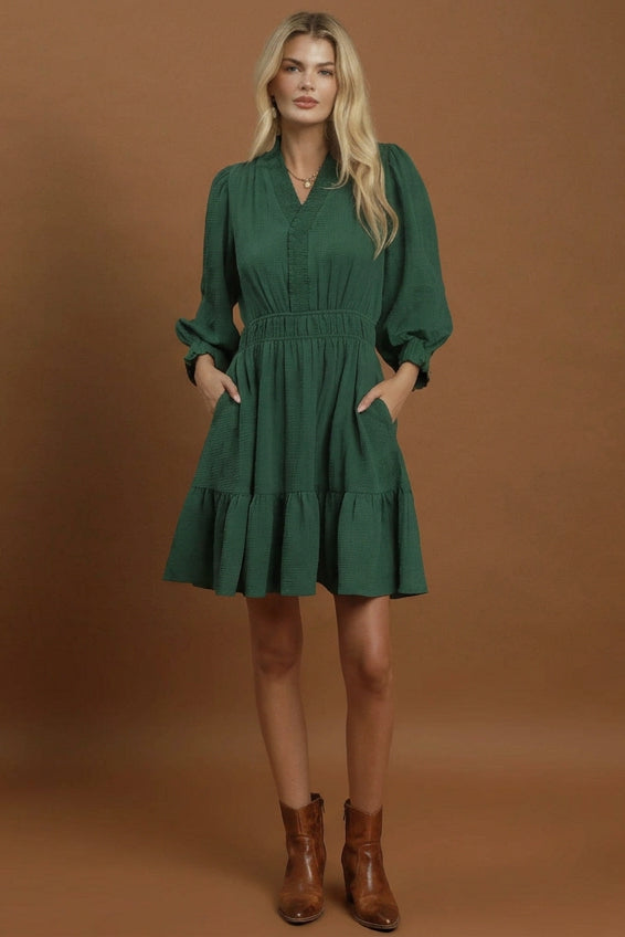 Textured V-Neck Tiered Dress