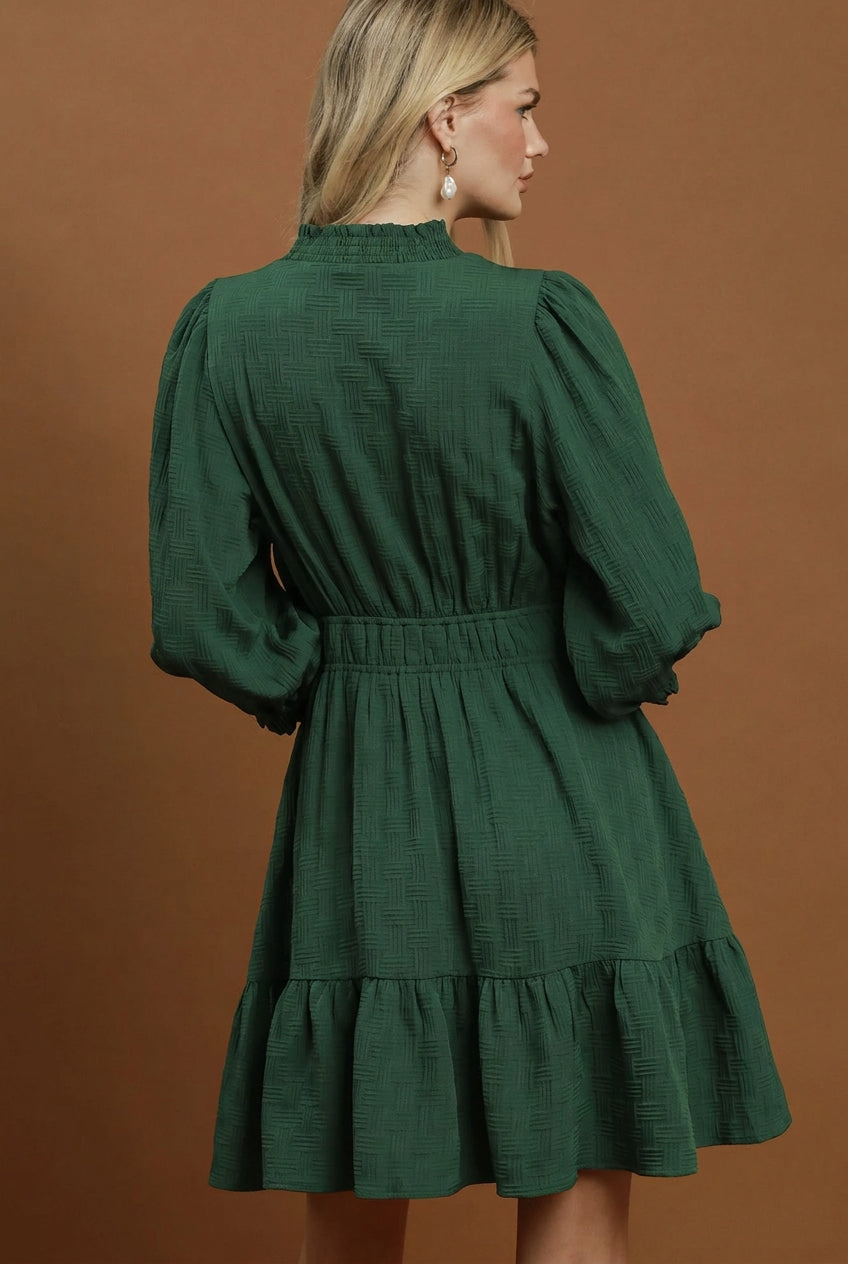 Textured V-Neck Tiered Dress