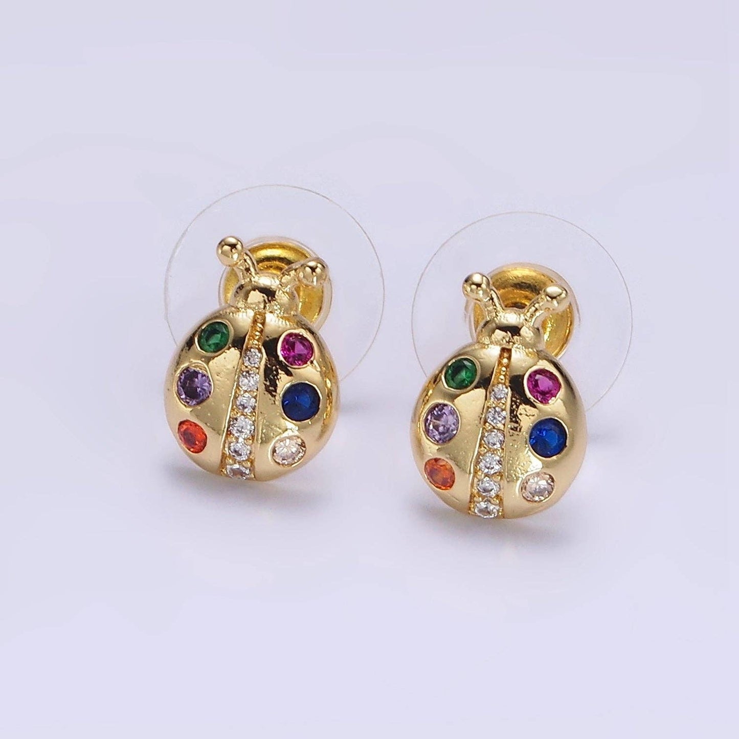 14K Gold Filled Multicolor CZ Ladybug Stud Earrings