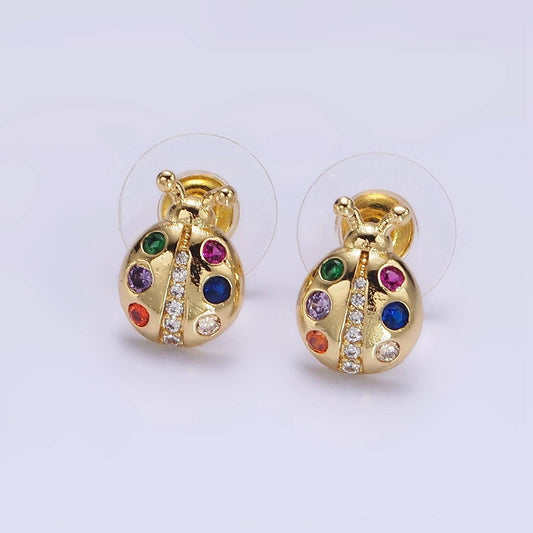 14K Gold Filled Multicolor CZ Ladybug Stud Earrings