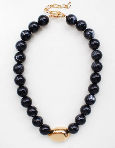 Black Natural Stone with Gold Accent Necklace