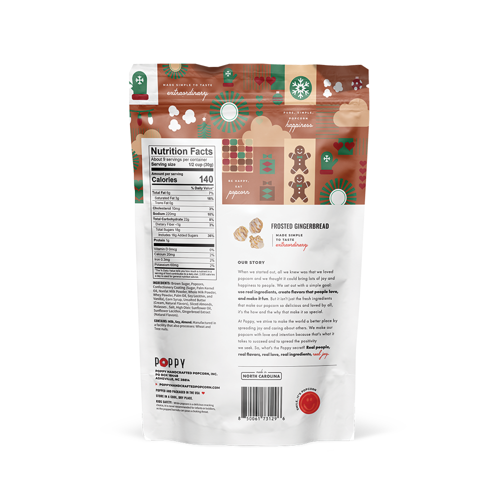 Poppy Hand-Crafted Popcorn - Frosted Gingerbread Popcorn Holiday