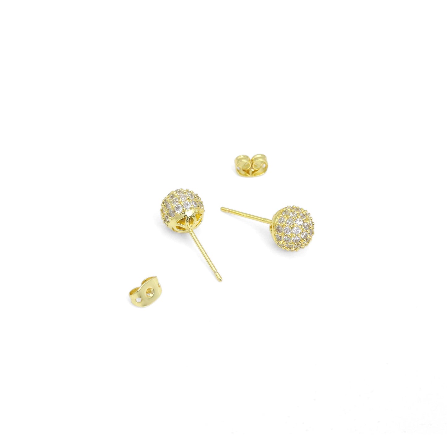 Clear CZ Gold Ball Stud Earrings