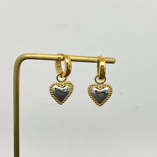 Two Tone Heart 18K Gold Plated S.Steel Huggie Earrings