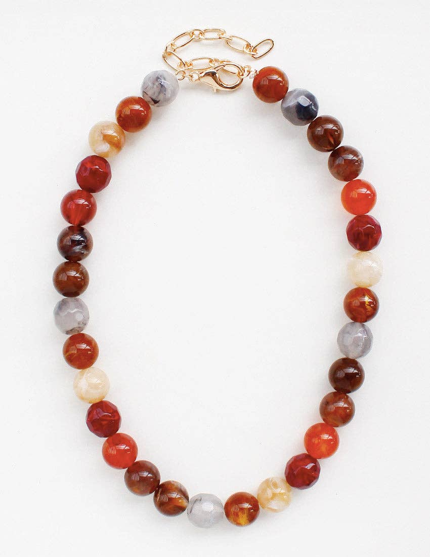 Maroon & Cream Natural Stone Beaded Necklace