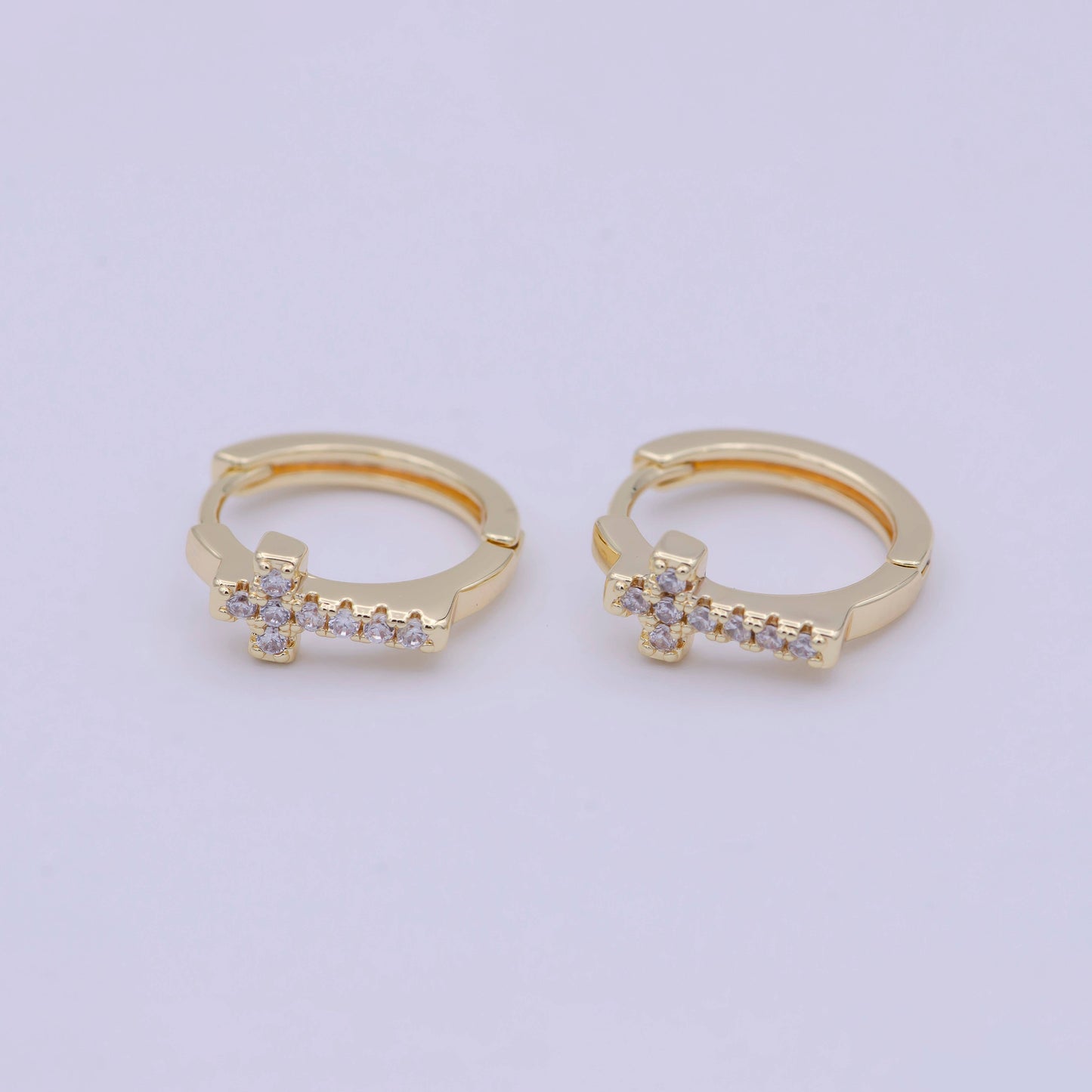 14K Gold Cross Hoop Huggie