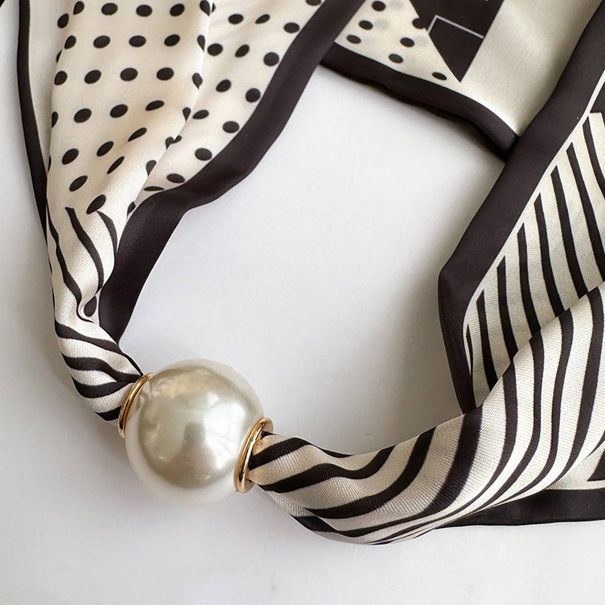 Silky Print Scarf Necklace with Magnetic Pearl Clasp