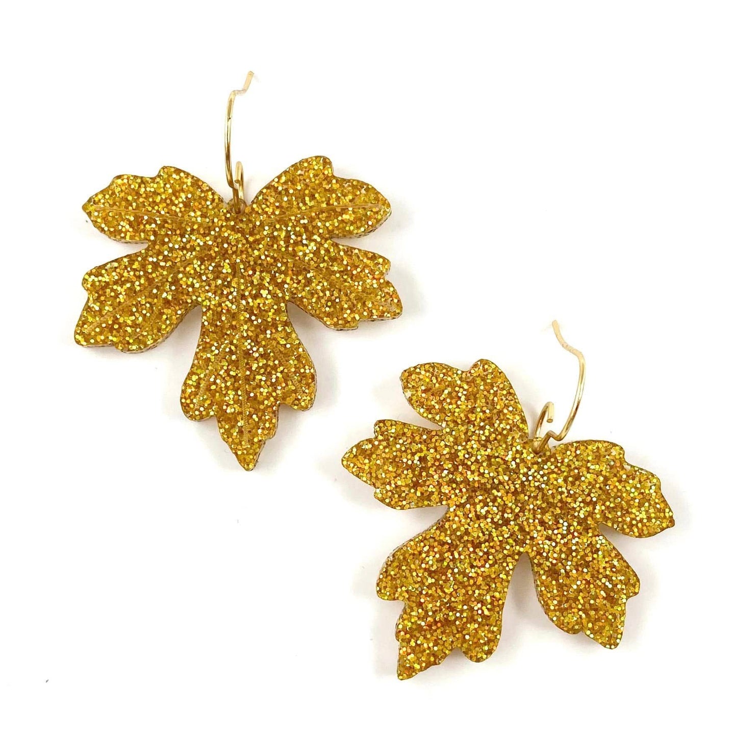 Gold Glitter Acrylic Bronze Leaf Dangles - Fall Earrings