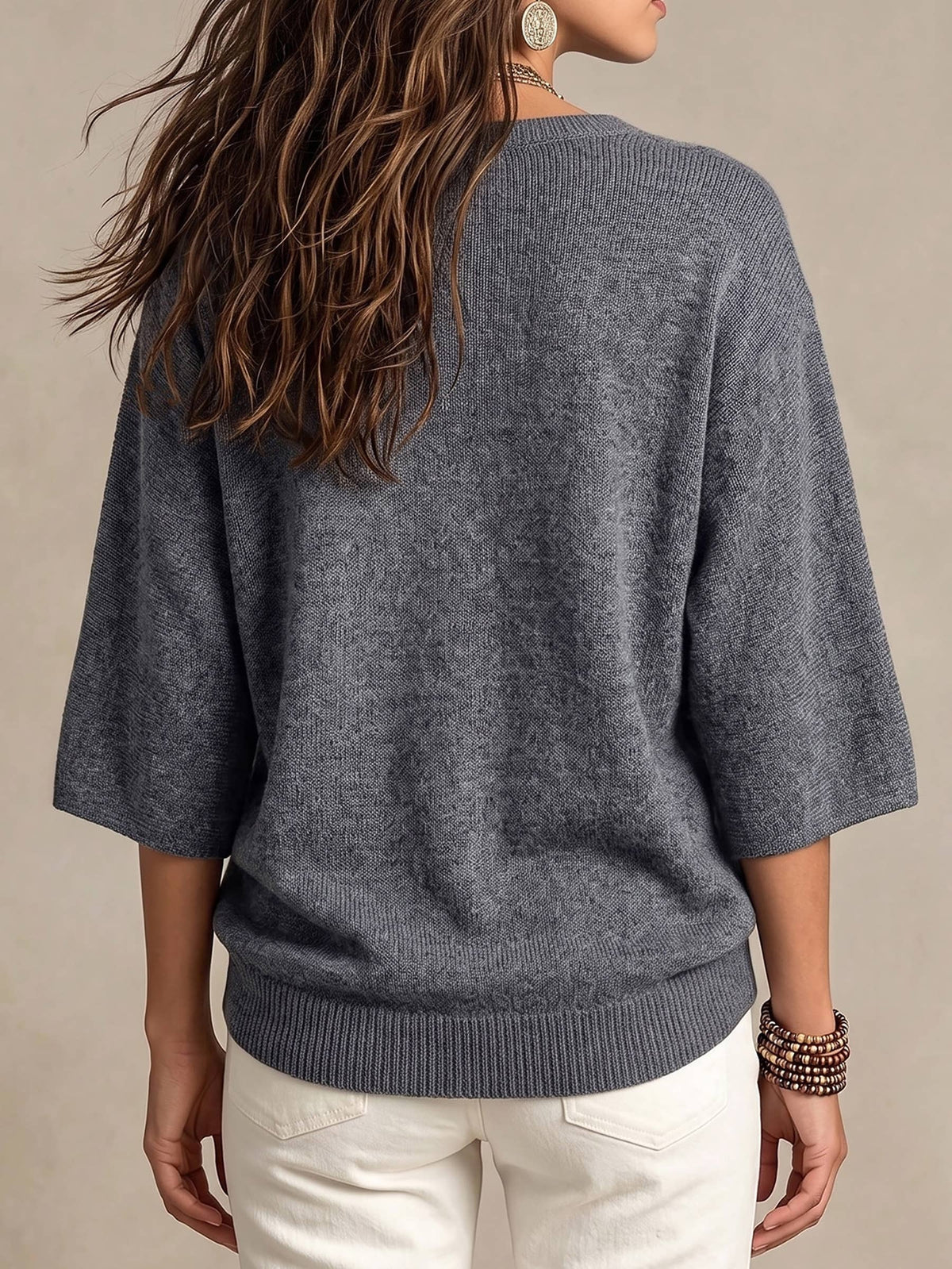 Round Neck Loose Fit Knit Pullover Top