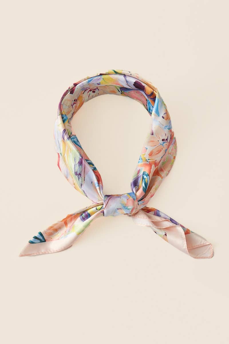 Abstract Floral Print Square Bandana Scarf