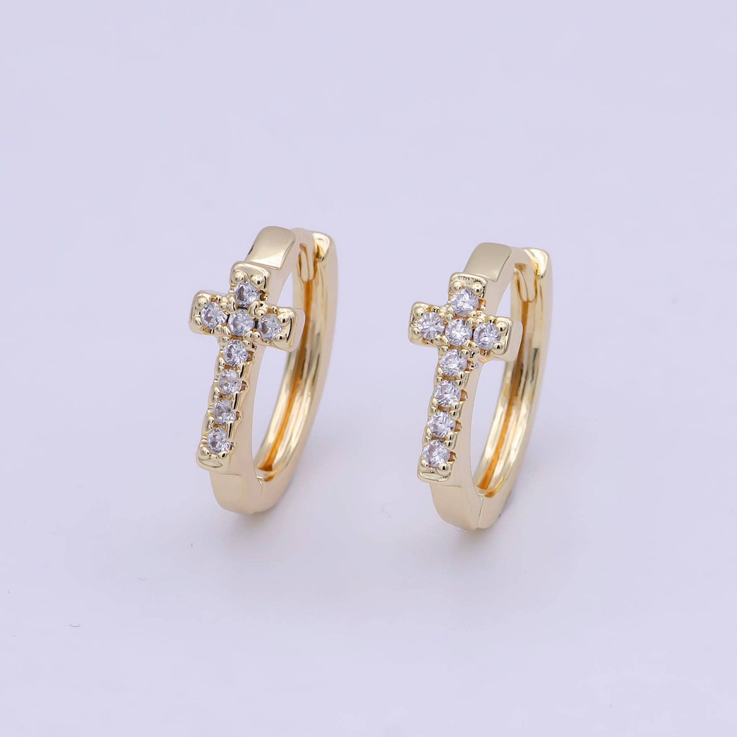 14K Gold Cross Hoop Huggie