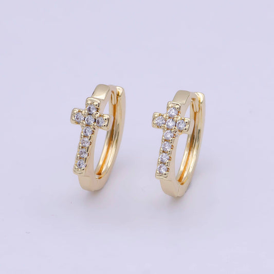 14K Gold Cross Hoop Huggie