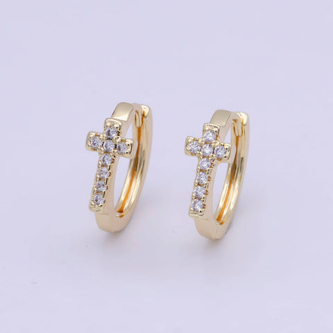 14K Gold Cross Hoop Huggie