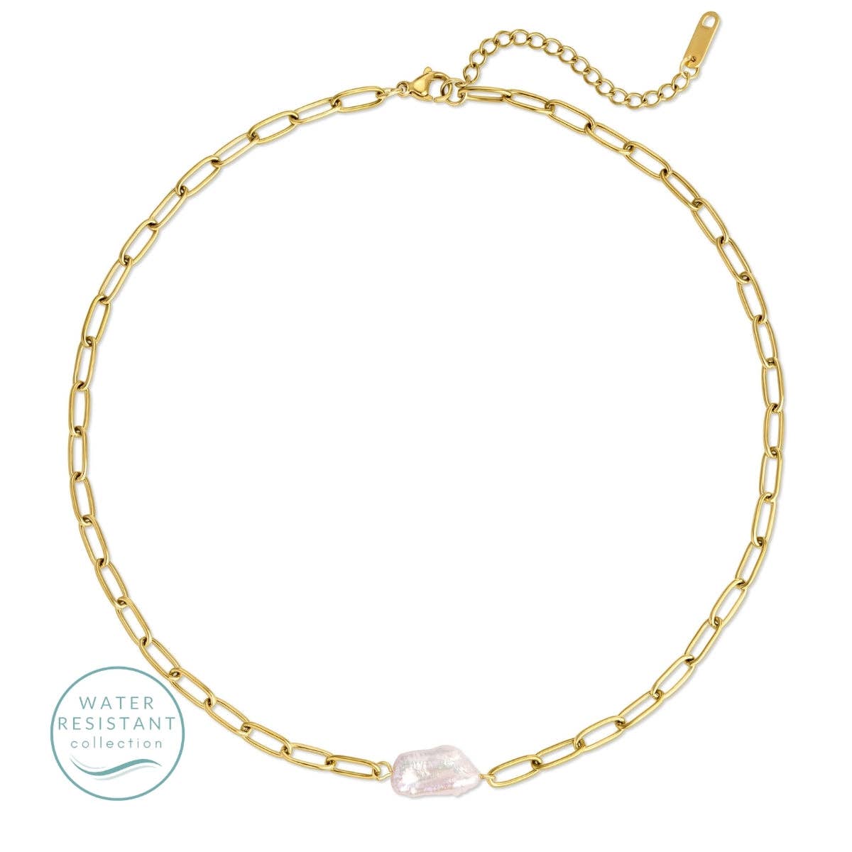 Paperclip Chain with Pearl Necklace, Water-Resistant