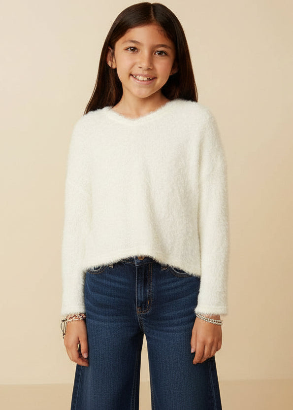 Girls Mohair V Neck Sweater Top