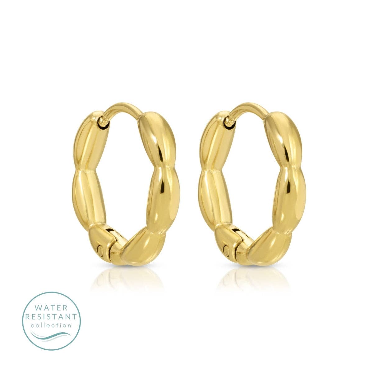 Scalloped Huggie Earrings, Water-Resistant