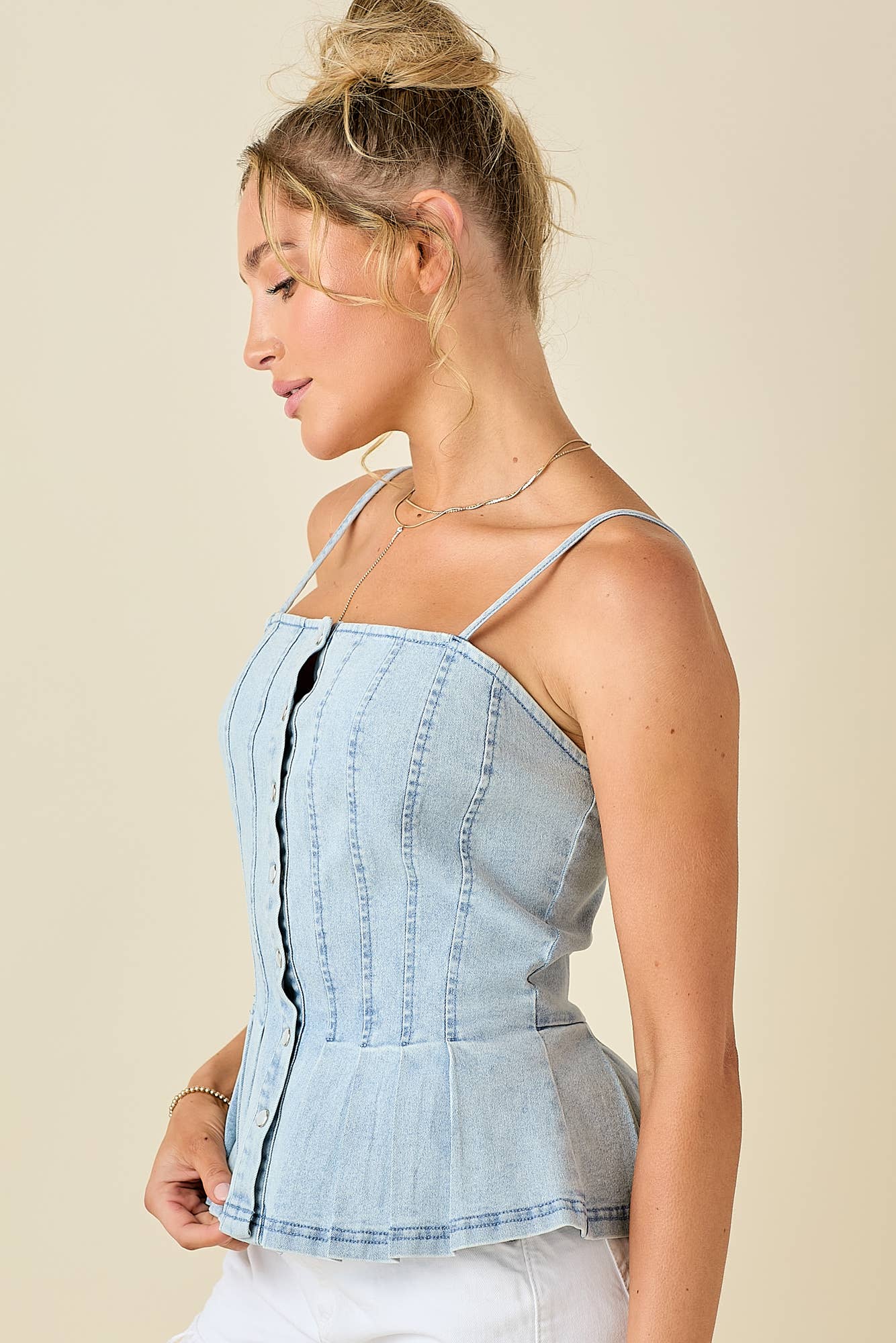 Denim Pleated Peplum Tank