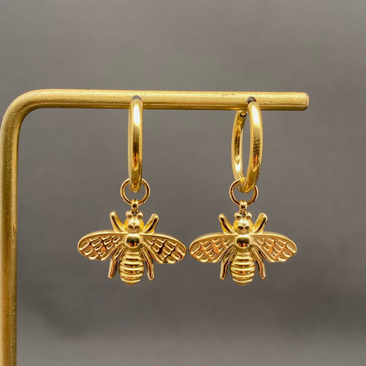 18K Bee Gold Plated Huggie Earrings