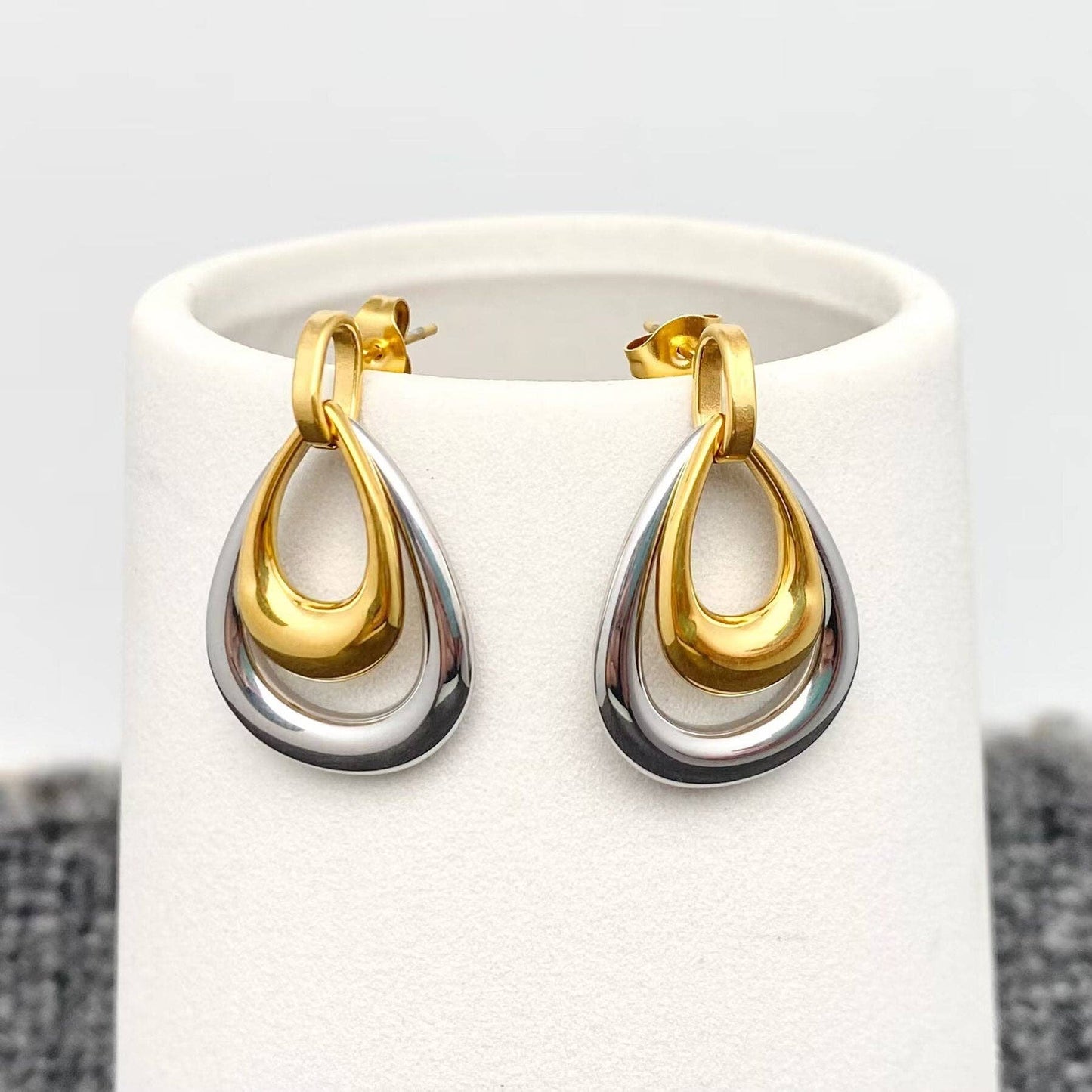 Two-tone Double-layer Drop 18K Gold-plated Earrings
