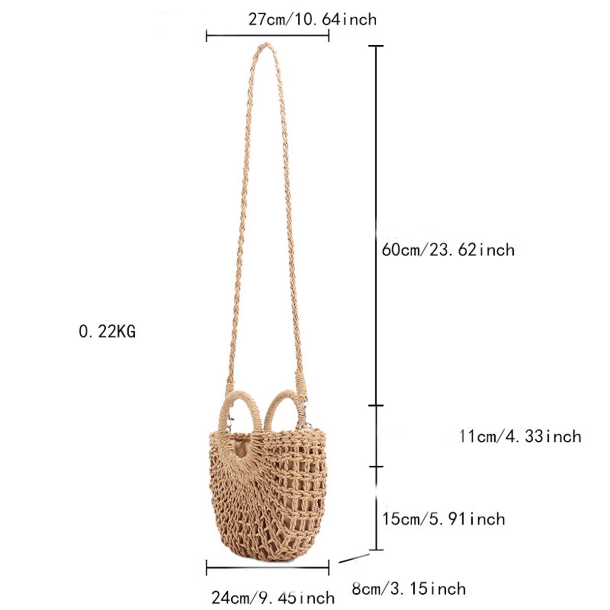 Semi-Circle Hollow Rattan Hand Bag