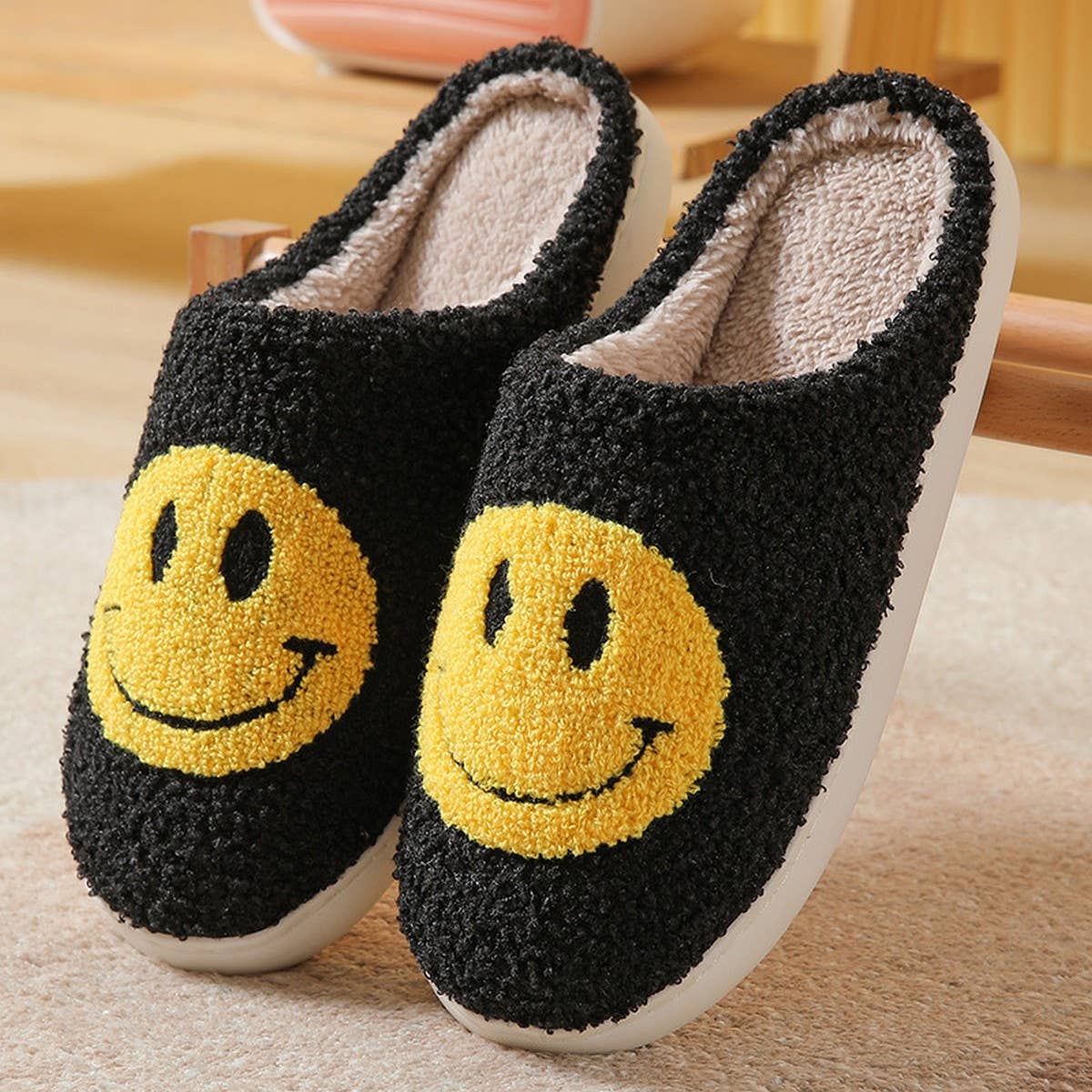 Smiley Happy Face Warm Plush Slippers