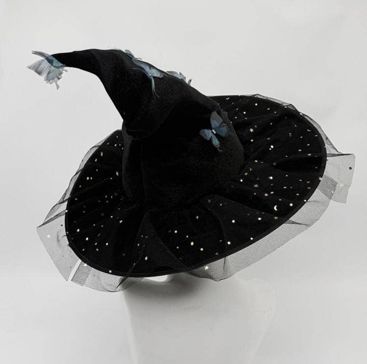 Velvet Butterfly Mesh Witch Hat