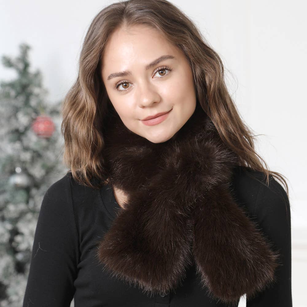 Solid Faux Fur Pull-Through Winter Scarf
