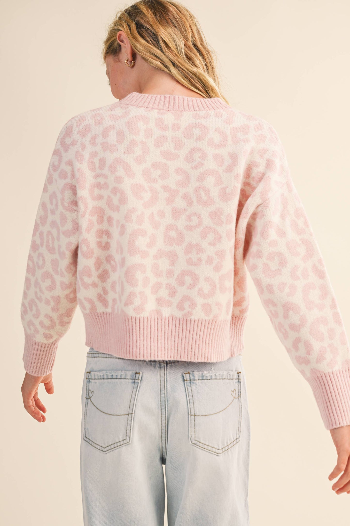 Girls Pink Leopard Sweater