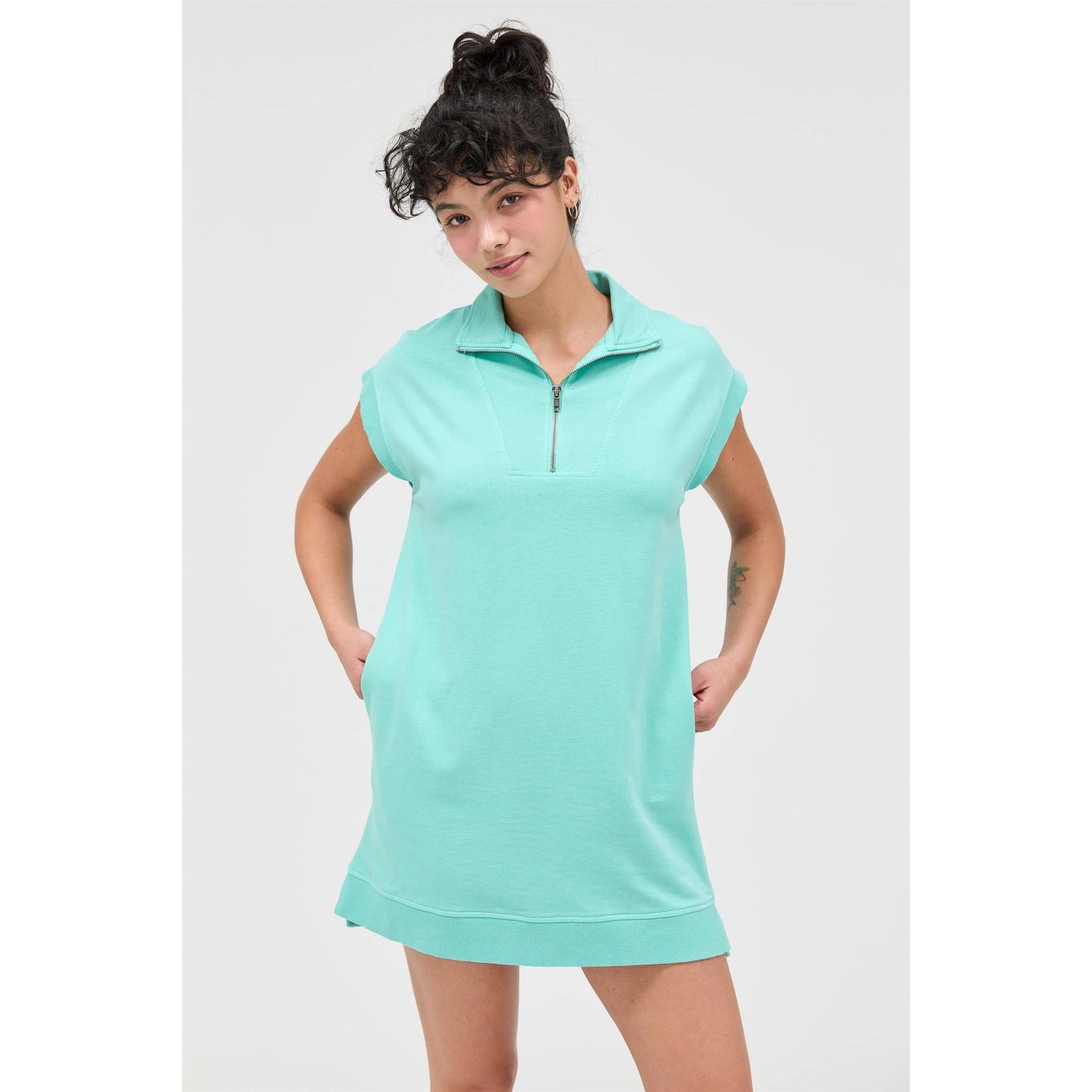 Half Zip Up Mock Neck Mini Dress