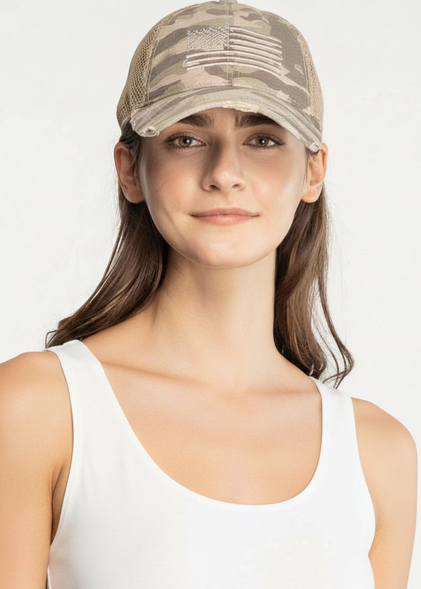 C.C American Flag Embroidery Camo Baseball Cap