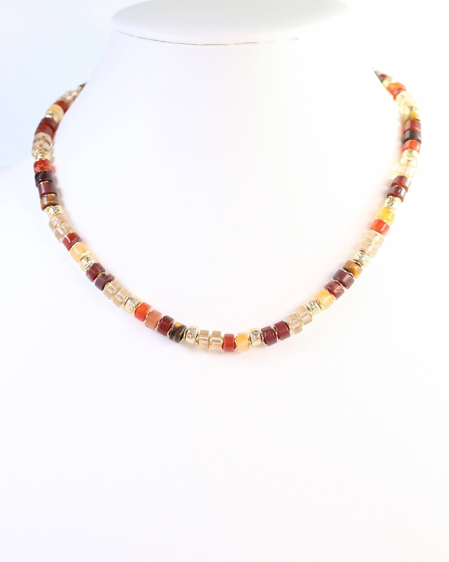 Juneau Glass Beaded Necklace With Gold Accents Topaz