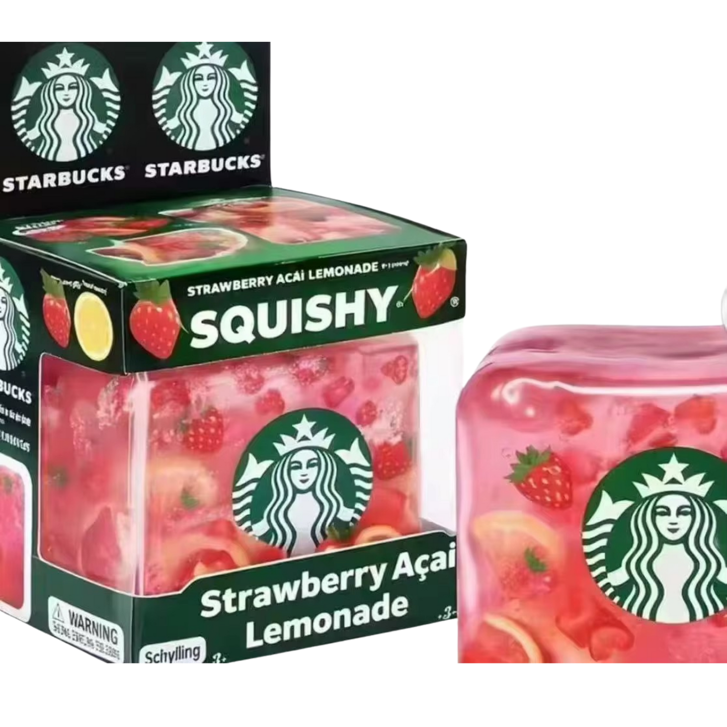 Starbucks Strawberry Acai Lemonade Squishy toy packaging with visible branding.