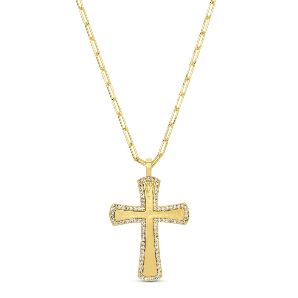 Large Pave Accented Cross On Paperclip Chain