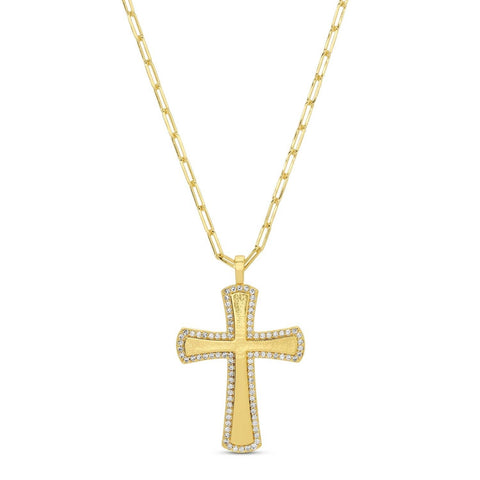 Large Pave Accented Cross On Paperclip Chain