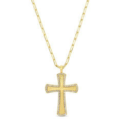 Large Pave Accented Cross On Paperclip Chain