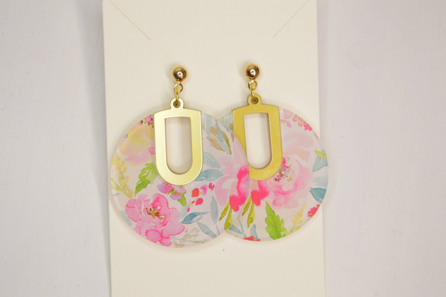 Floral Notch Filled Circle Acrylic Earrings